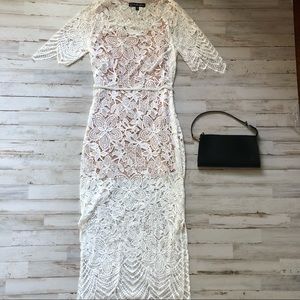 For Love & Lemons Luna Guava Lace Midi Dress